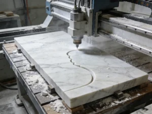 Freshly cut marble slab with uniform thickness for marble countertops